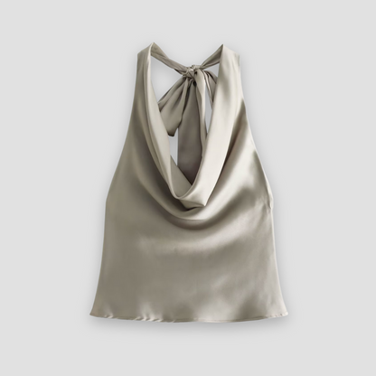 Jenny | Women Halter Back Tie drapowany Satin Tanks