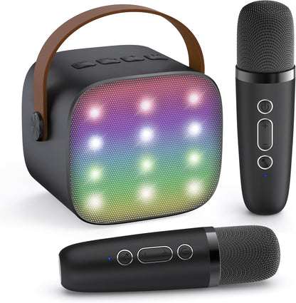 Hordozható Mini Karaoke Gépe Bluetooth Hangszóróval és 2 Vezeték nélküli Mikrofonnal – Veylo