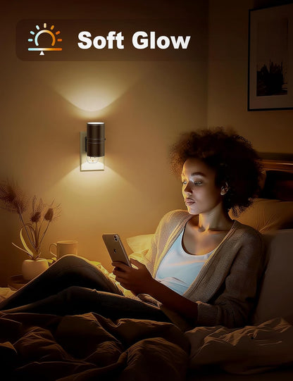 Plug-in LED Wall Light - Smart Ambient Sensor & Adjustable Brightness | Sleek Cylindrical Design with Glare-Free LED | Night Lighting for Hallways or Bedrooms