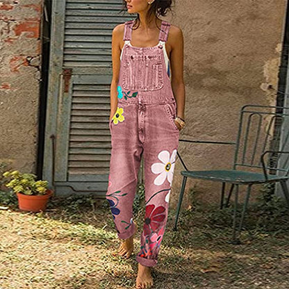 Orva | Stijlvolle denim jumpsuit met bloemenpatroon
