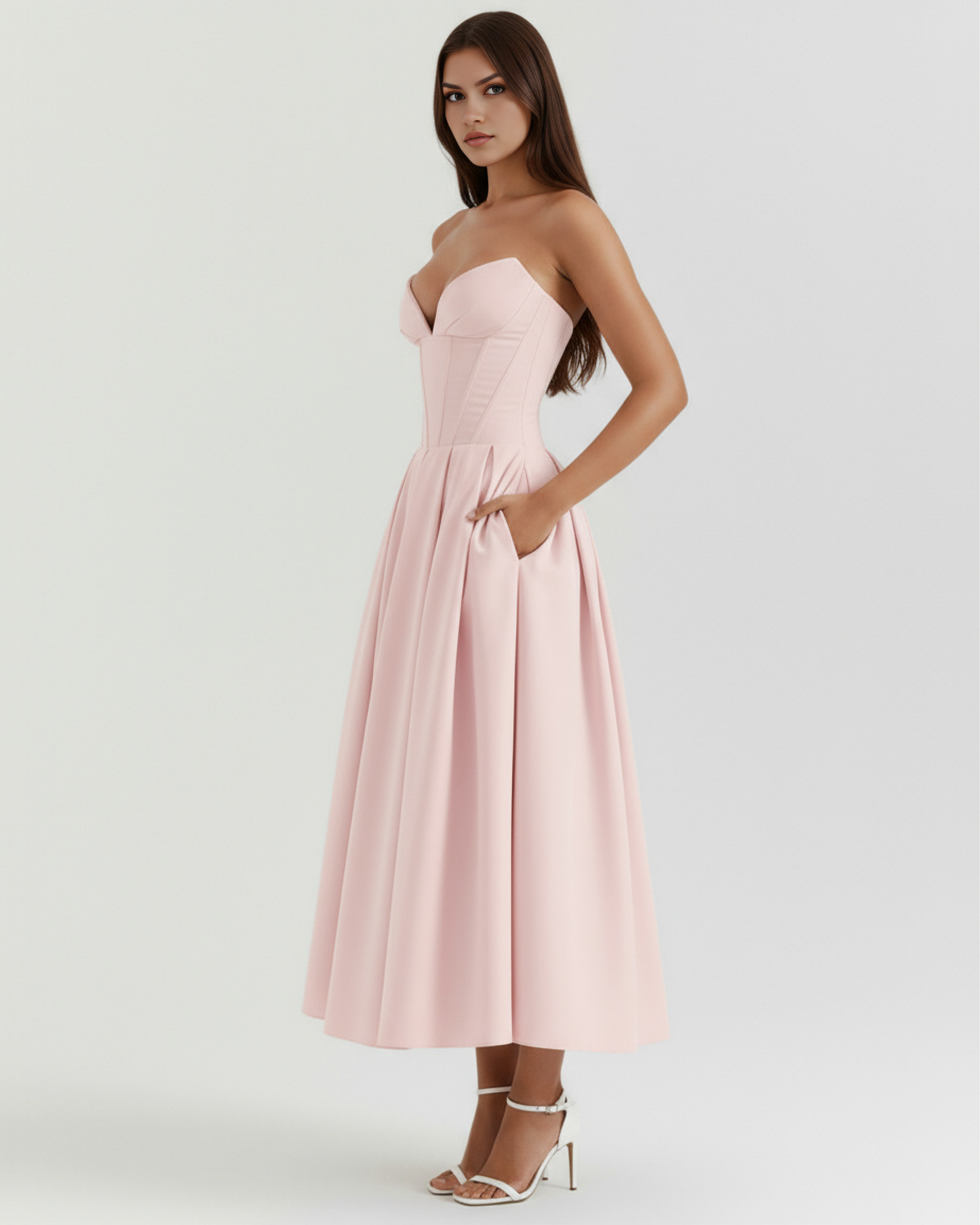 Amalfi™ – Elegant Midi Kjole Lyserød