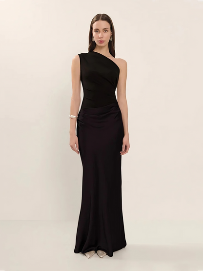 Women’s Silk Blend Maxi Dress | One-Shoulder Pleated Evening Gown