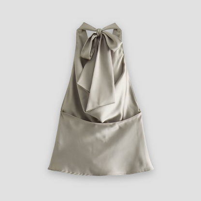 Jenny | Women Halter Back Tie drapowany Satin Tanks