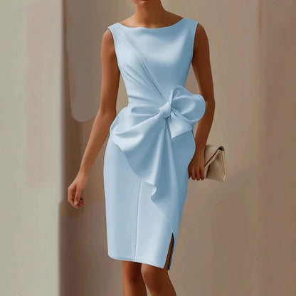 Women’s Solid-Color Bowknot Dress – Elegant Slim Sleeveless Casual & Office Party Outfit