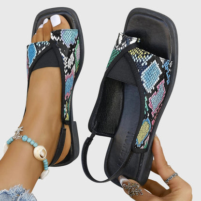 Women's Square Toe Colorblock Slip-On Flat Sandals