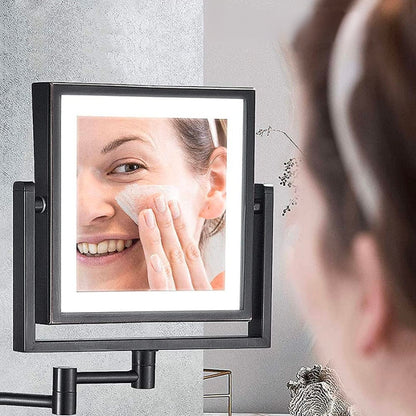 Adjustable LED Black Square Magnifying Makeup and Bathroom Mirror