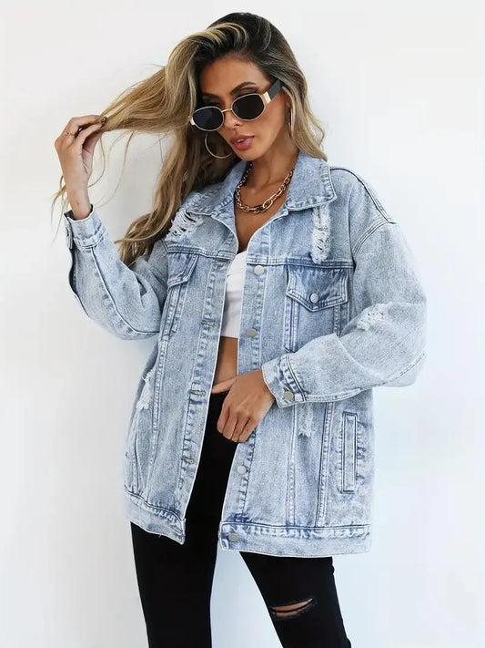 Giacca in denim oversize impermeabile e foderata da donna