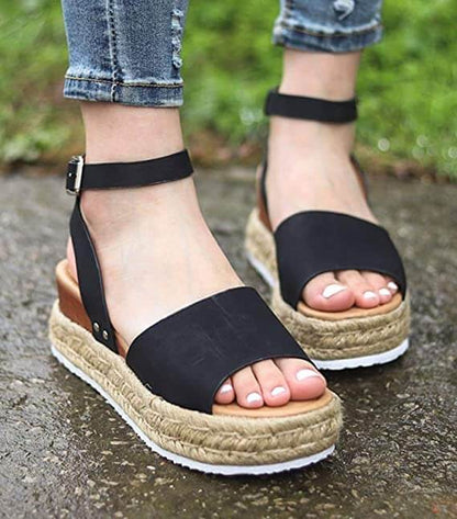 Damen Plateau-Espadrille Sandalen mit Keilabsatz & Riemchen – Livia