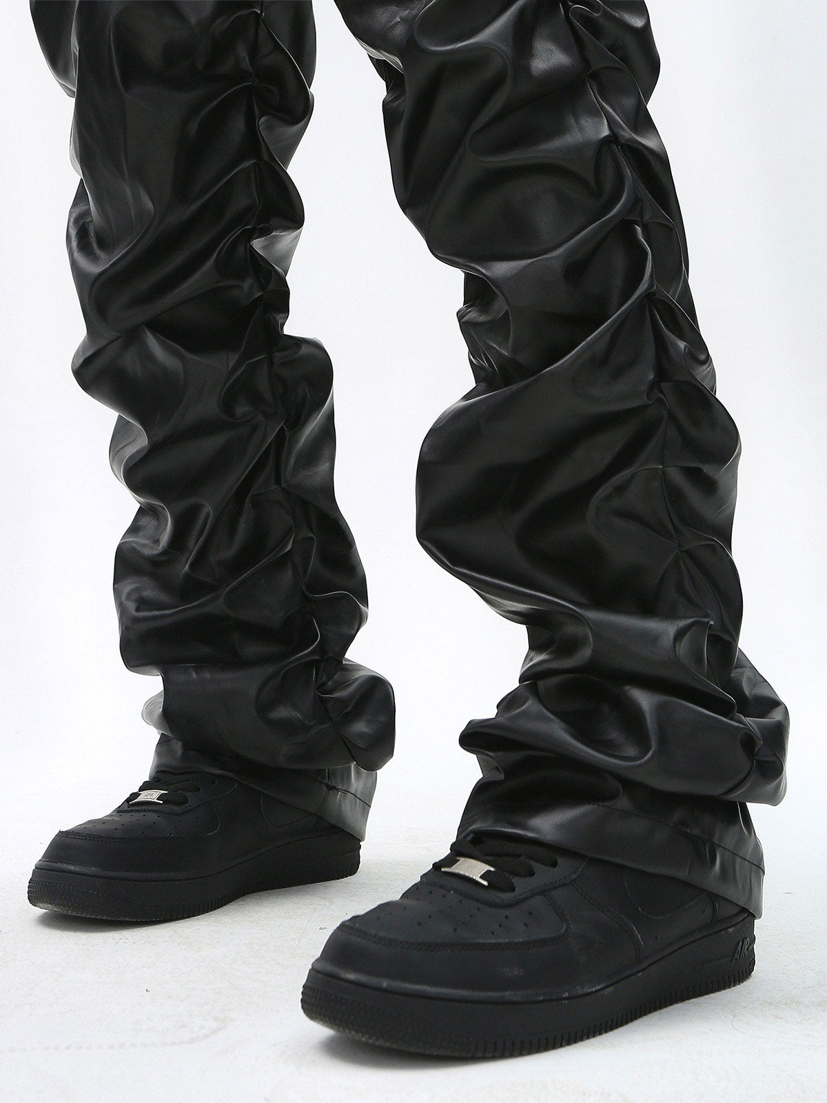 Punk Style Pleated Faux Leather Pants