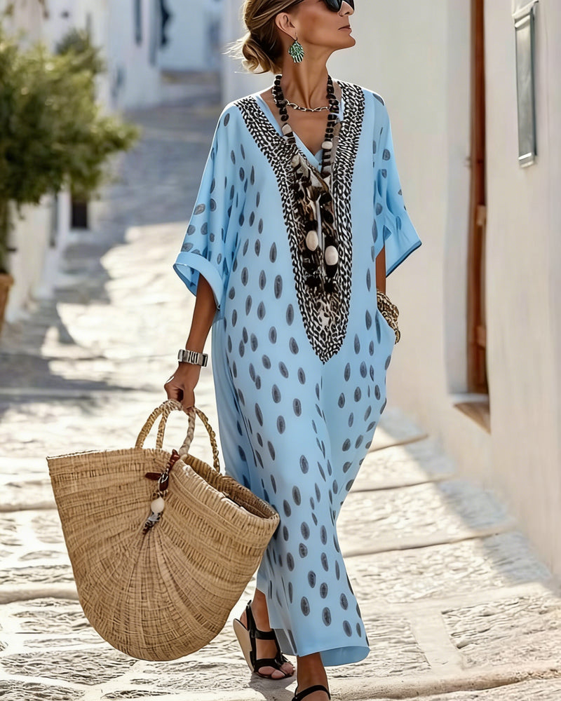 Sophia | Robe Col V À Pois Resort Imprimé