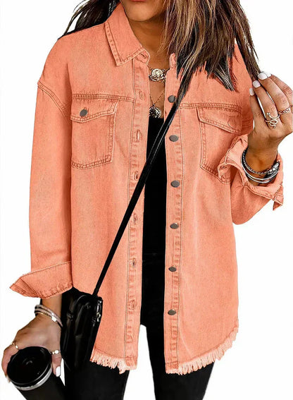 Women's Wool Mix Longline Denim Button Down Jacket