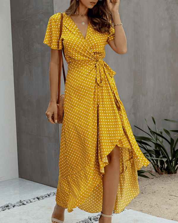 Thirza - Floral V-Neck Ruffle Wrap Dress