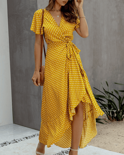 Thirza - Floral V-Neck Ruffle Wrap Dress