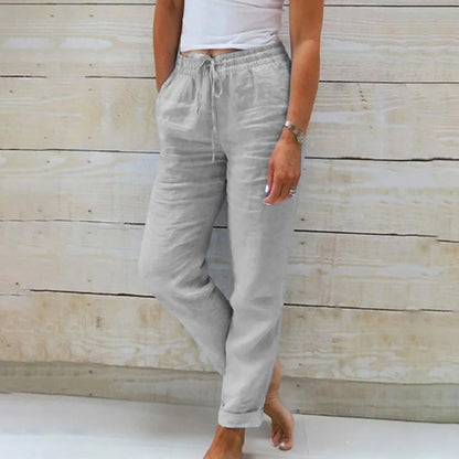 Women’s Linen Drawstring Trousers Lightweight Relaxed Summer Pants