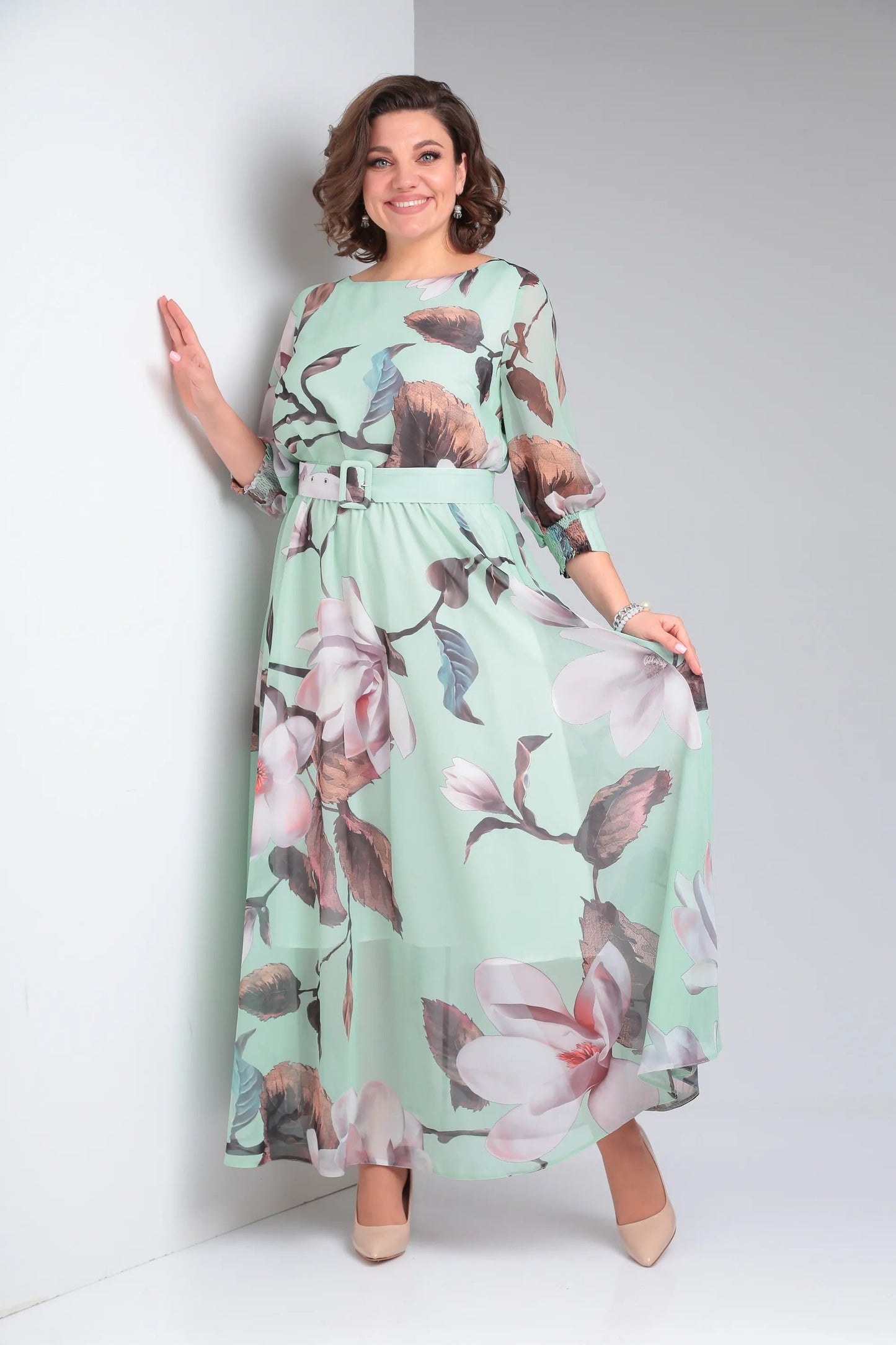 Melaza | Elegantes Maxikleid mit floralem Print und Taillengürtel