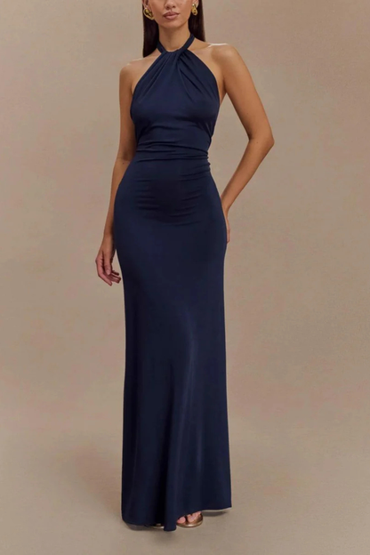 Celeste | Women Halter Neck Twisted Knot Open Back Bodycon Wedding Guest Maxi Dress