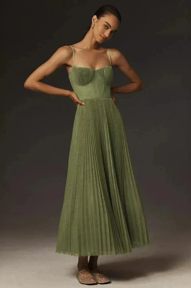 Selina | Kvinders Plisserede Strappy Maxi-Kjole i Chiffon | Lang Kjole