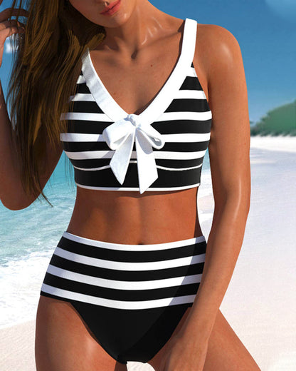 Romy - Bikini Rayé Taille Haute