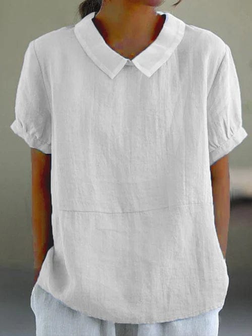 Lowenna - Short Sleeve Peter Pan Collar Linen Shirt