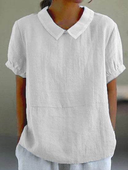 Lowenna - Short Sleeve Peter Pan Collar Linen Shirt
