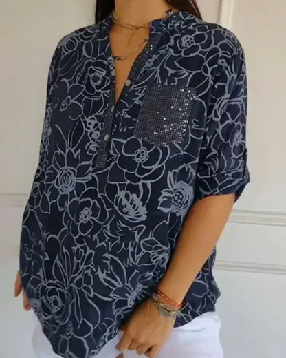 Gavira™ - Blouse Florale Élégante à Poche Décorative