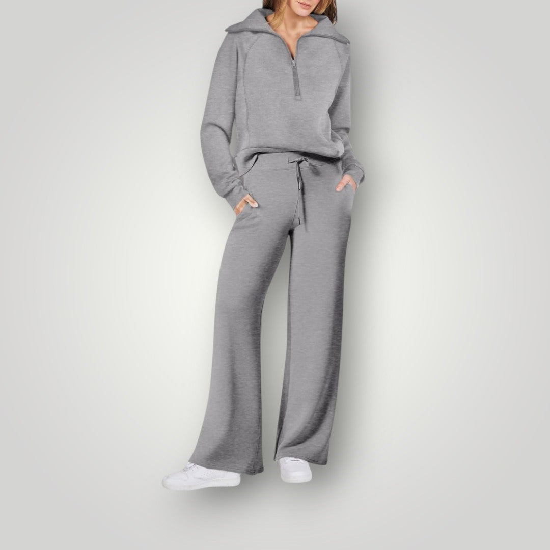 Women's Loungewear Set Half Zip Sweatshirt Wide Leg Pants