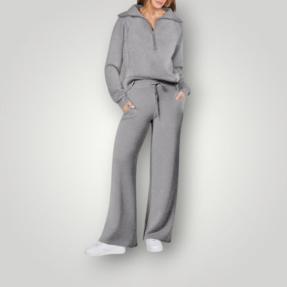 Women's Loungewear Set Half Zip Sweatshirt Wide Leg Pants