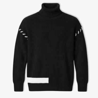Nouveau pull à col roulé pour homme, style jeune et dynamique, coupe ample et décontractée, tricot chaud à motif patchwork
