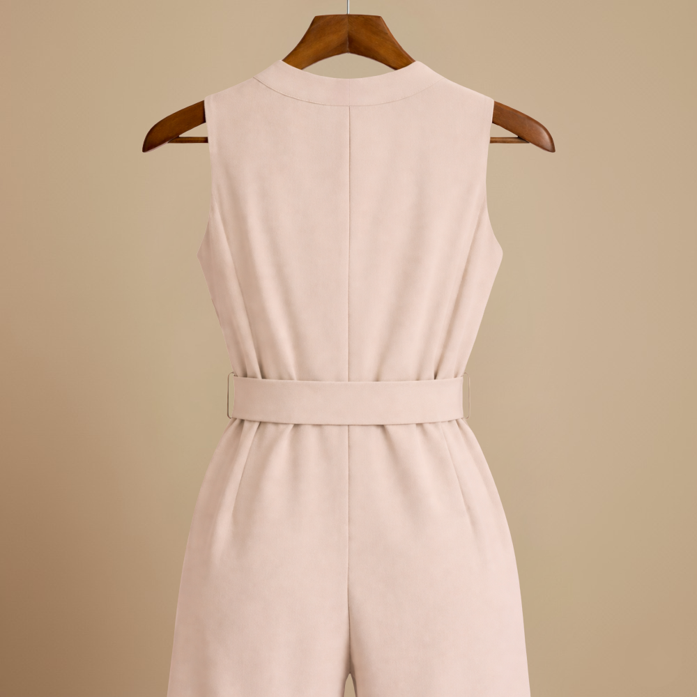 Women's casual v-neck wide leg jumpsuit with waist strap