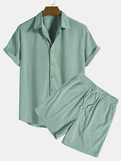 Ethan - Kurzarm Cordhemd Mit Knöpfen Und Shorts Set
