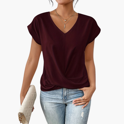 Women Spring V Neck Drape Top
