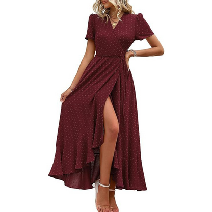 MARJORIE - Cozy Summer Wrap Ruffle Hem Split Maxi Dress