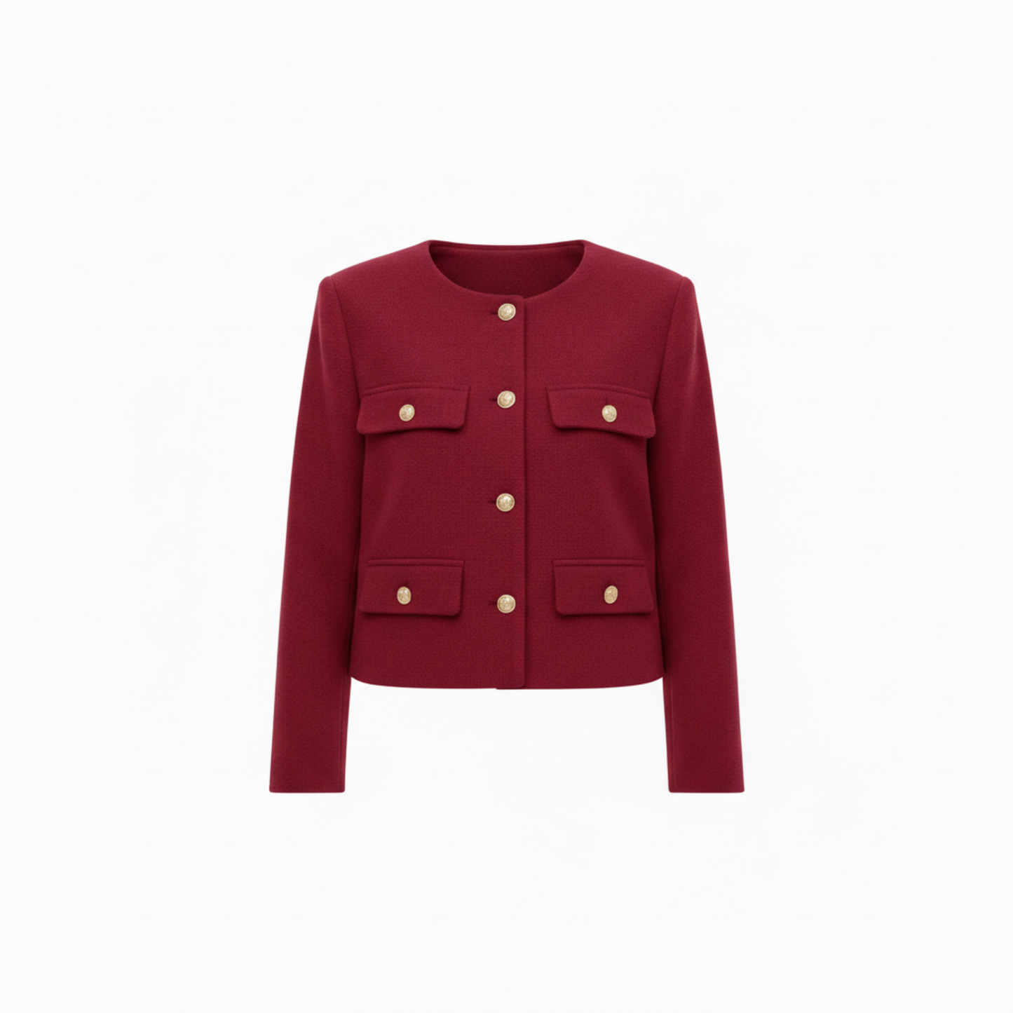 Veste en Polyester à Col Rond avec Boutons Dorés et Poches pour Femme
