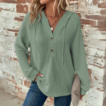 Sioni | Casual Long Sleeve V-Neck Hoodie Sweatshirt