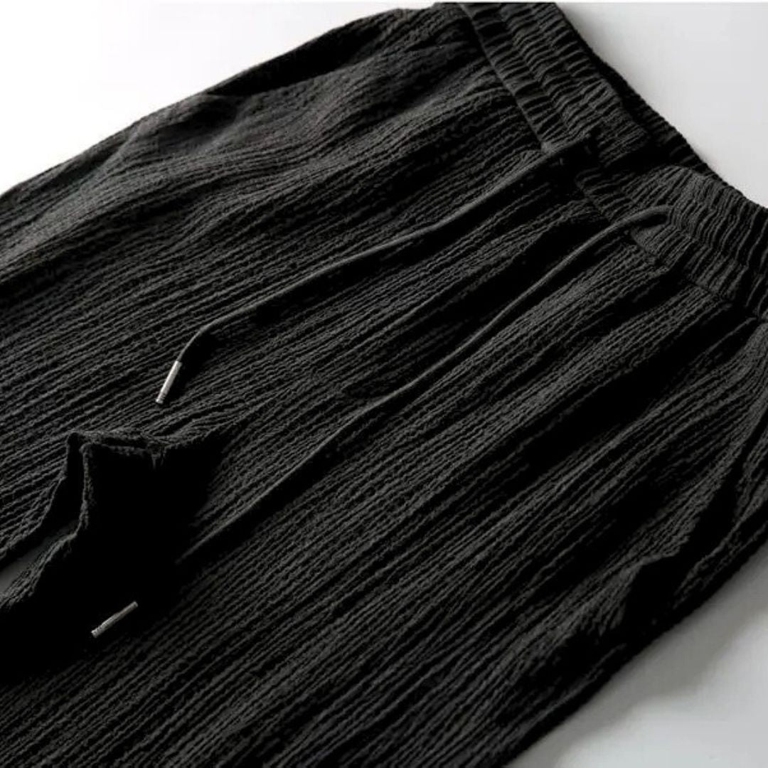 Men's Knit Shawl Collar Short Sleeve Shirt and Long Trousers Two-Piece Set