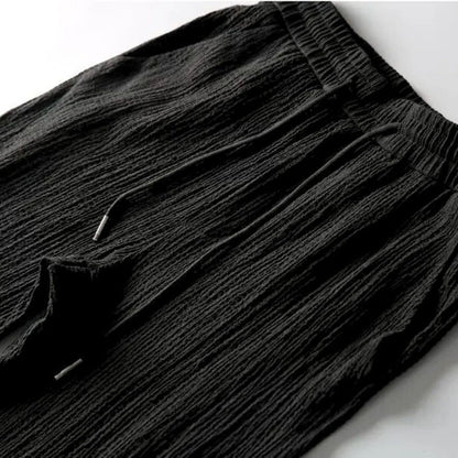 Men's Knit Shawl Collar Short Sleeve Shirt and Long Trousers Two-Piece Set