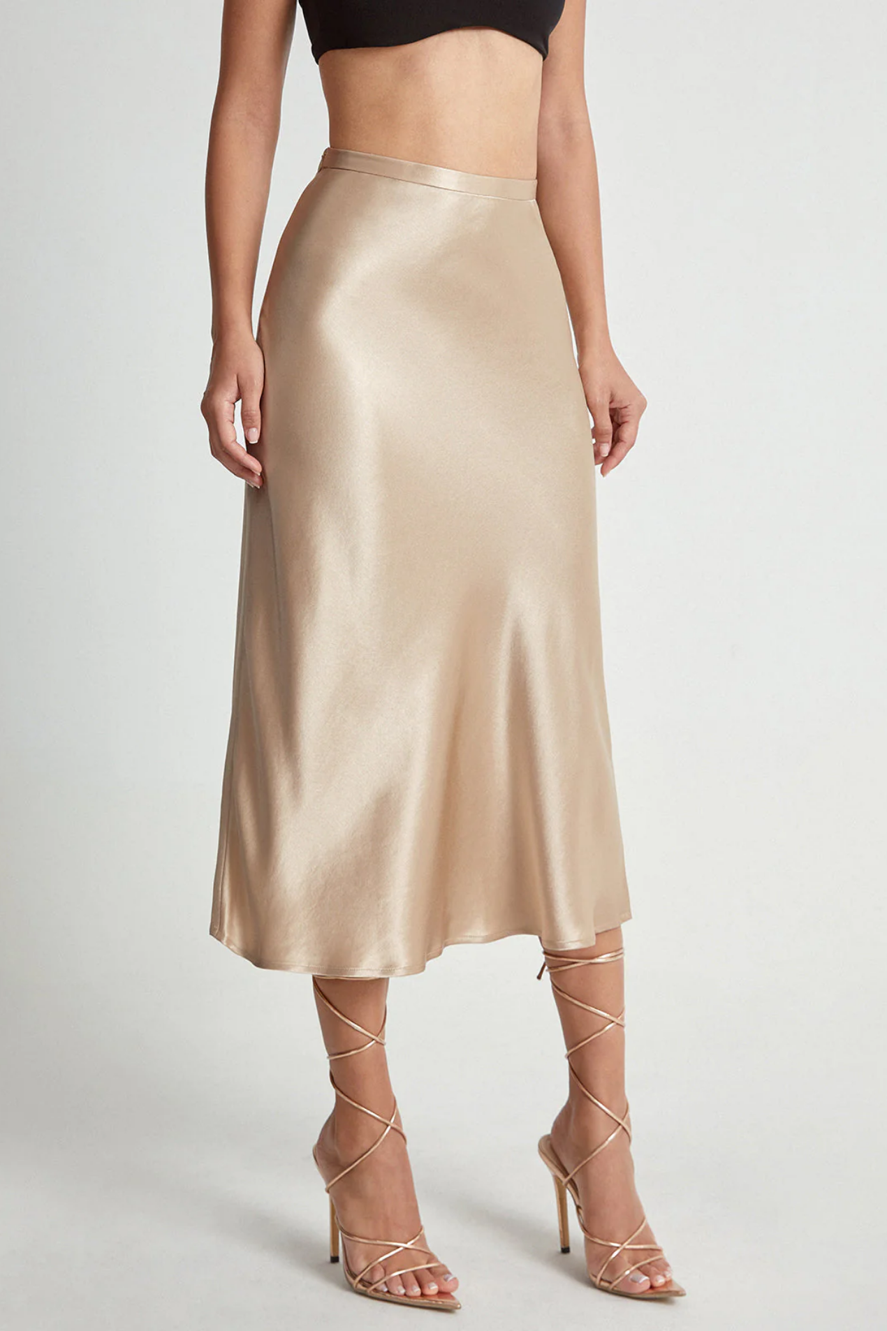 Jupe midi femme satinée coupe fluide