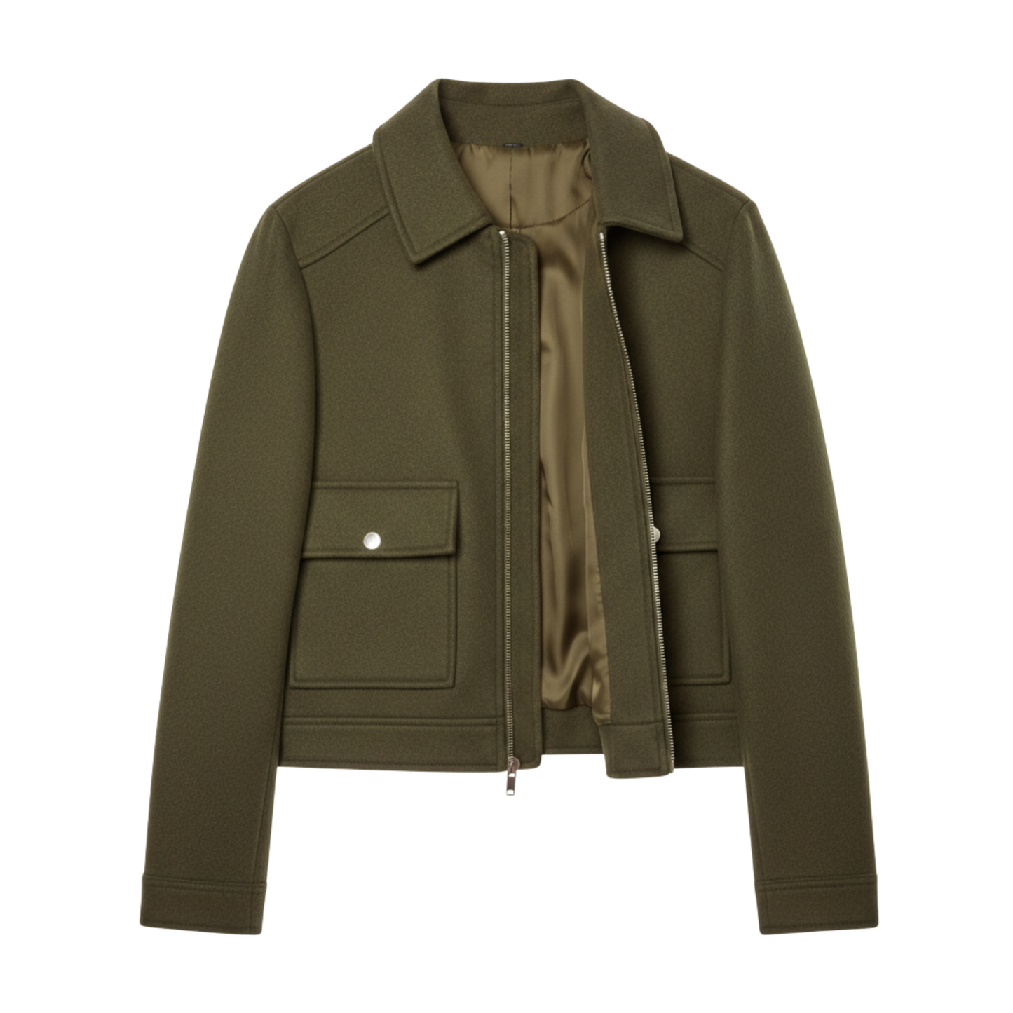 Veste Courte en Polyester à Col Rabattu et Fermeture Éclair pour Femme