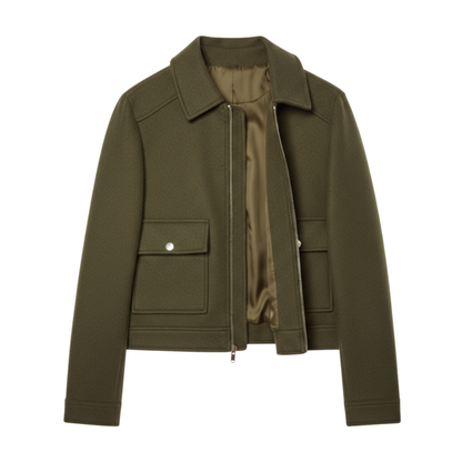 Veste Courte en Polyester à Col Rabattu et Fermeture Éclair pour Femme