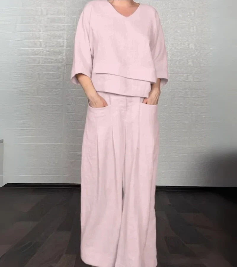 Sonja | Elegant women's outfit with asymmetric top and wide-leg trousers