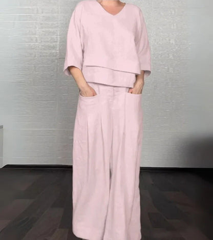 Sonja | Elegant women's outfit with asymmetric top and wide-leg trousers
