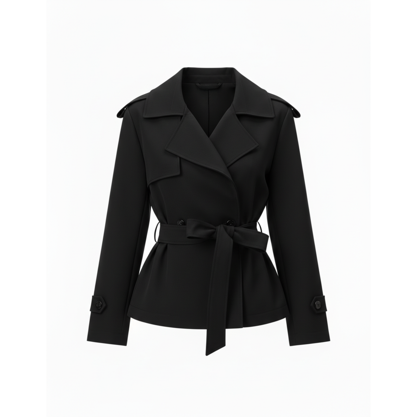 Trench-Coat Court en Polyester avec Ceinture et Col à Revers pour Femme