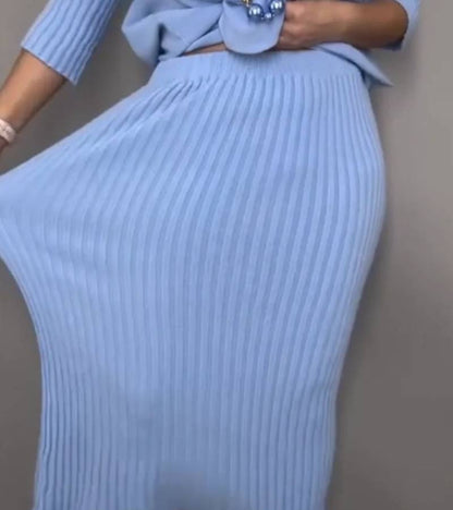 Debora Knit Set with Ribbed Skirt – Cozy, Chic, and Effortless