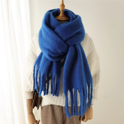 Women's Wool Mix Oversized Tassel Knit Scarf Heavyweight Chunky Wrap