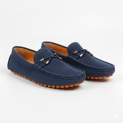Mocassins en Cuir Véritable pour Hommes à Perforations et Semelle à Picots
