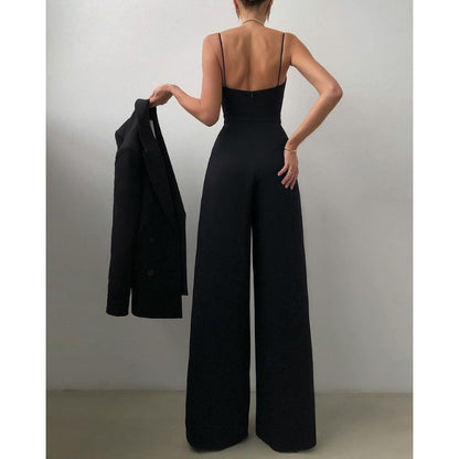 Lena – Combinaison élégante sans manches avec pantalon large plissé et dos nu