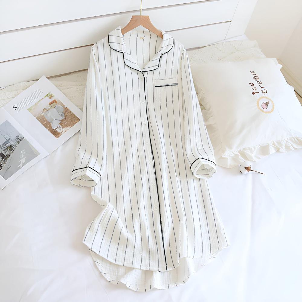 Pastel-Striped Cotton Nightdress – Soft Comfortable Sleepwear