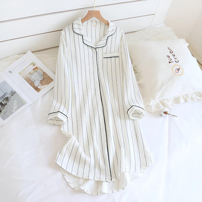 Pastel-Striped Cotton Nightdress – Soft Comfortable Sleepwear