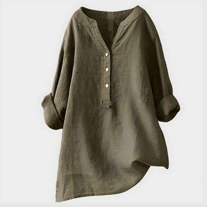 Veronique | Blusa Elegante de Algodón-Lino con Escote en V