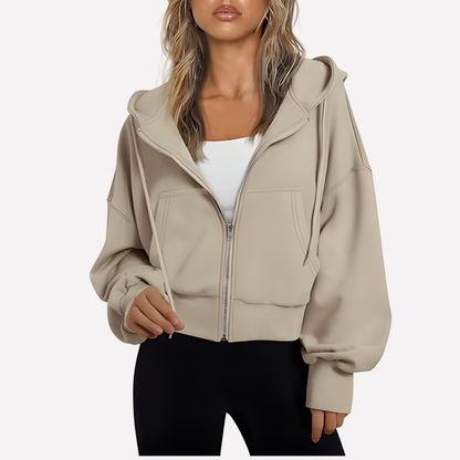 Women’s Zip Hoodie Relaxed Fit Cropped Drawstring Jacket